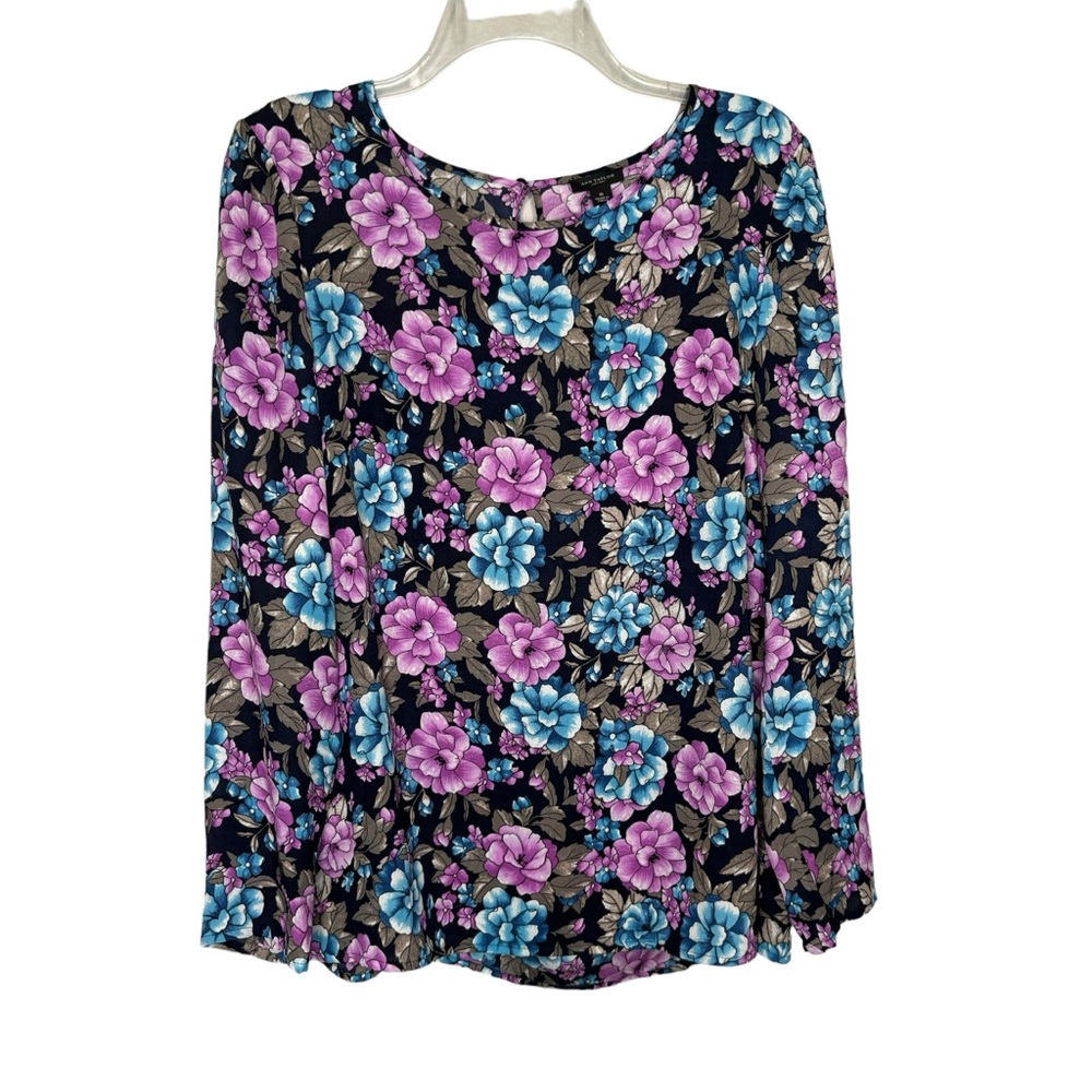 NWT Ann Taylor Top Blouse, Size 12 & 8 Black Purple Blue Floral Lightweight